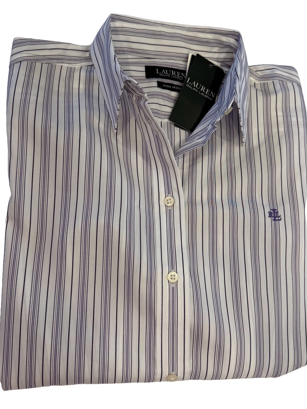 Ralph Lauren Women’s Cotton Button Down Shirt White Purple Stripes Sz S/P NWT
